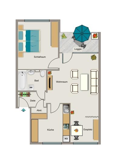 Etagenwohnung Duisburg Walsum - 2.5 Zimmer, 60 m&sup2;, 378&euro; | Angebot:25409542