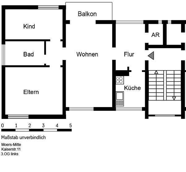 Etagenwohnung Moers - 3.5 Zimmer, 66 m&sup2;, 619&euro; | Angebot:25491098
