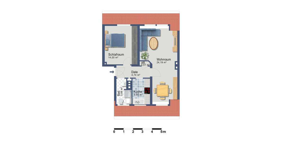 Etagenwohnung Essen Nordviertel - 2 Zimmer, 51 m&sup2;, 365&euro; | Angebot:26803679