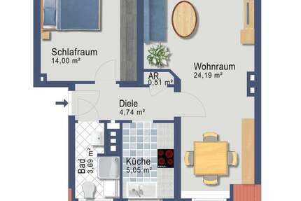 Wohnung Essen Nordviertel - 2 Zimmer, 51 m&sup2;, 365&euro; | Angebot:26803679