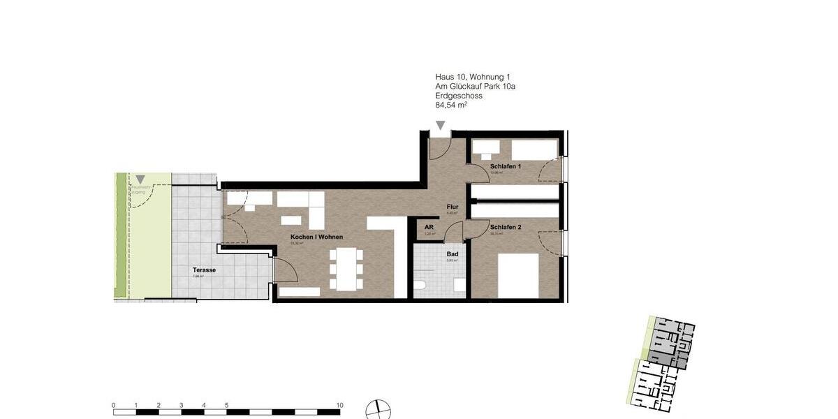 Erdgeschoßwohnung Gelsenkirchen Gelsenkirchen-Nord - 3 Zimmer, 85 m&sup2;, 965&euro; | Angebot:25852206