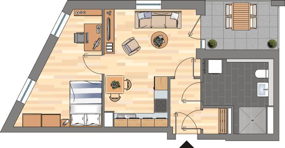 Erdgeschoßwohnung Essen Südviertel - 2 Zimmer, 47 m&sup2;, 599&euro; | Angebot:25491081