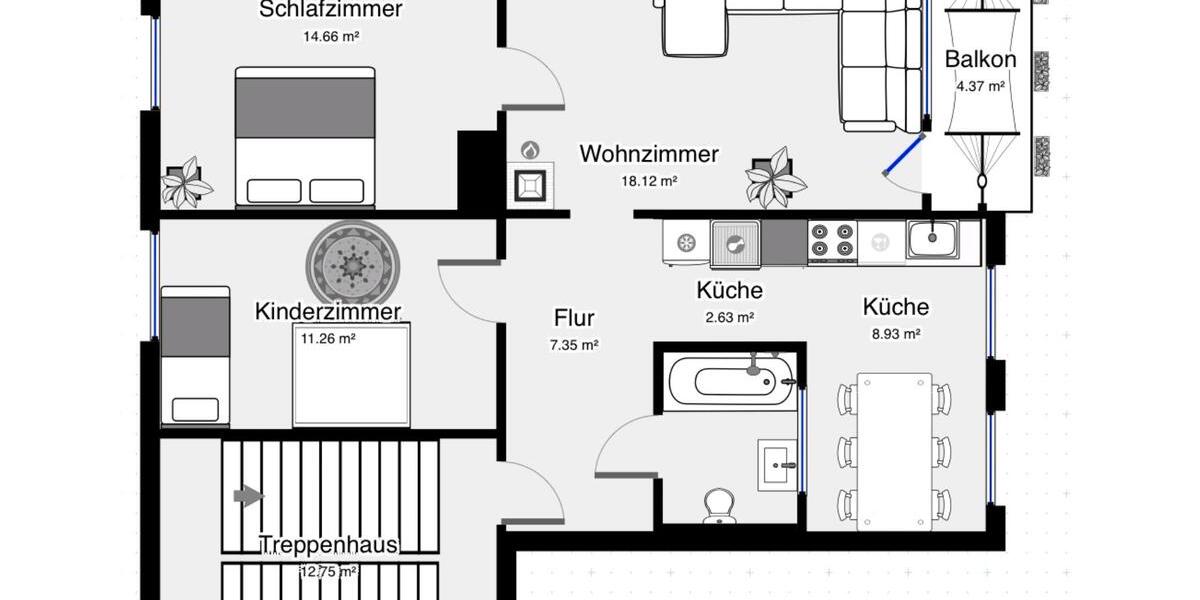 Etagenwohnung Duisburg Angerhausen - 3.5 Zimmer, 70 m&sup2;, 212.000&euro; | Angebot:26313053