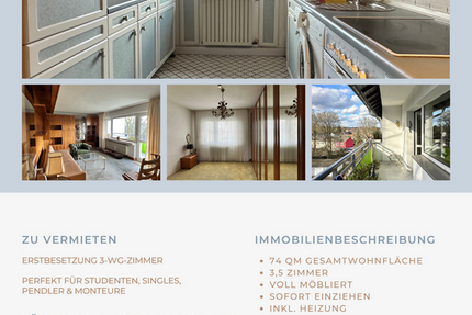 Wohnung Essen-Kray Kray - 3 Zimmer, 74 m&sup2;, 500&euro; | Angebot:25638714
