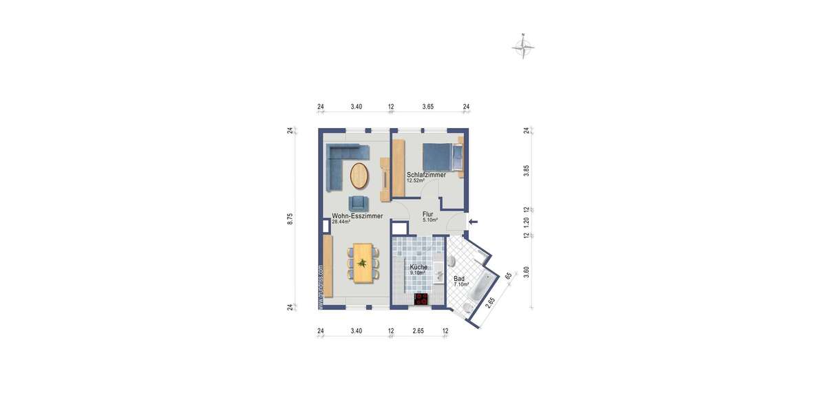 Etagenwohnung Essen Rüttenscheid - 2 Zimmer, 63 m&sup2;, 475&euro; | Angebot:26803687