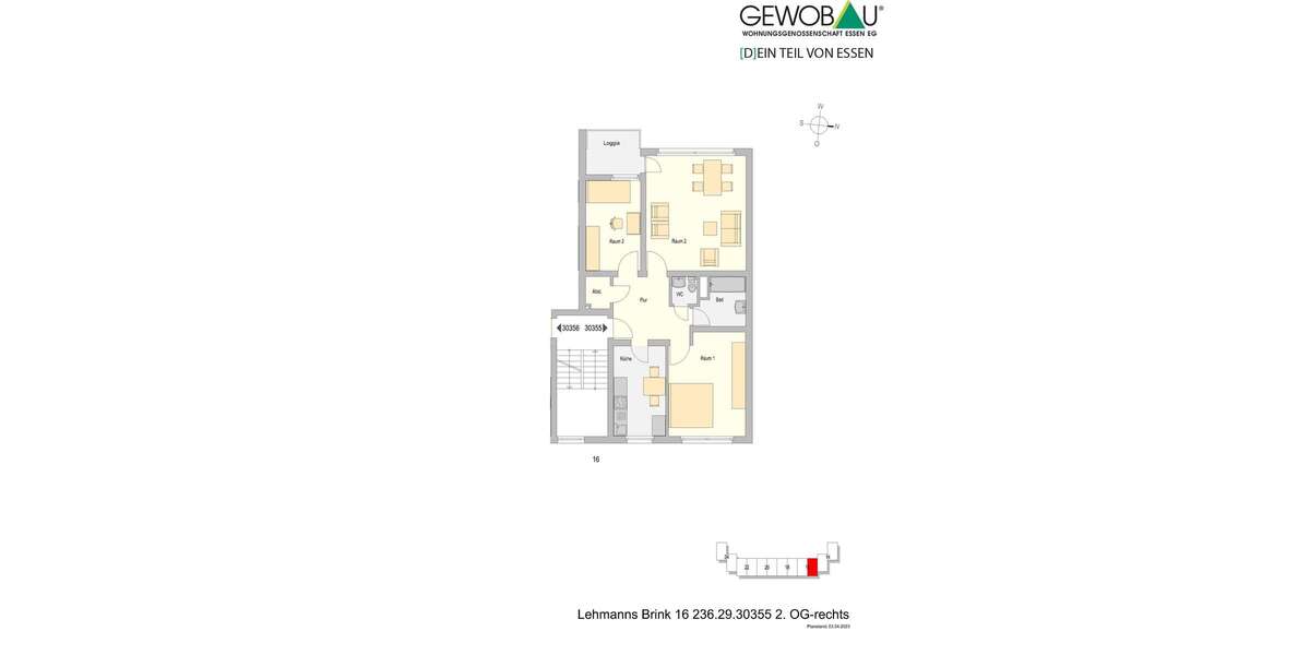 Etagenwohnung Essen Überruhr-Hinsel - 3 Zimmer, 77 m&sup2;, 650&euro; | Angebot:26795586