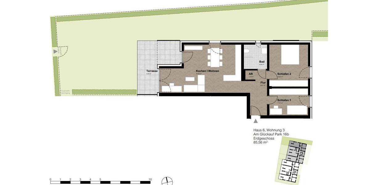 Erdgeschoßwohnung Gelsenkirchen Gelsenkirchen-Nord - 3 Zimmer, 86 m&sup2;, 1.140&euro; | Angebot:25853472