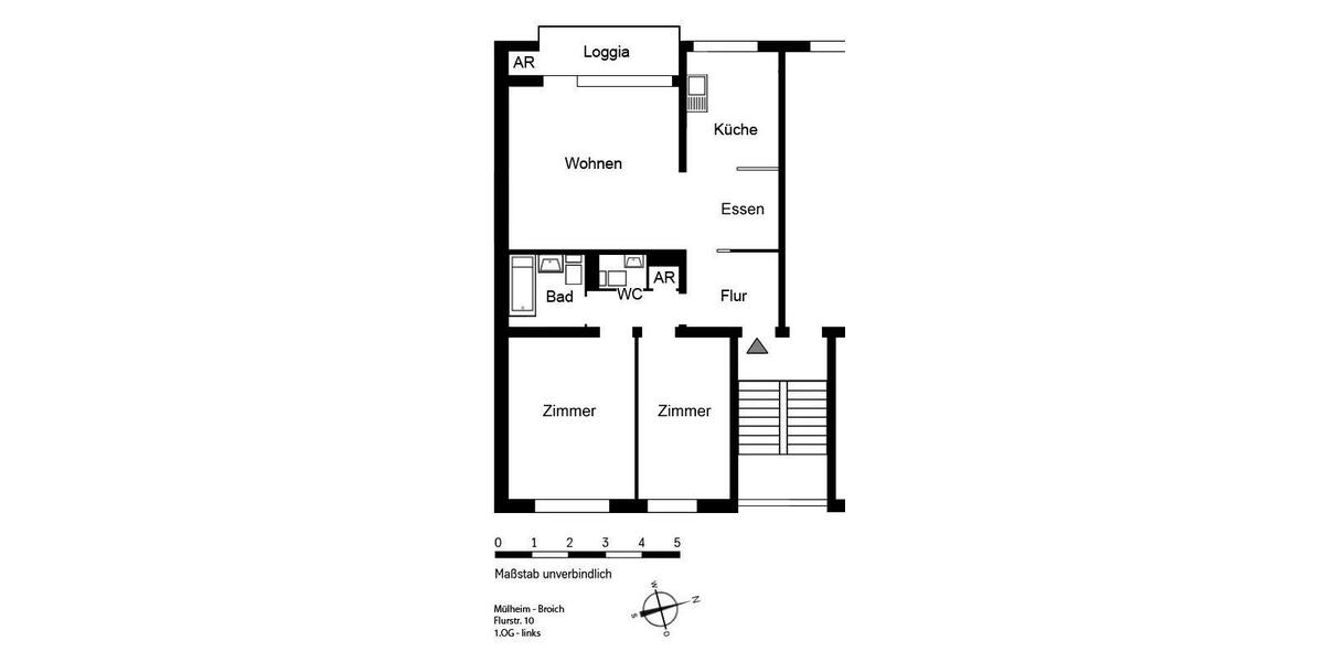 Etagenwohnung Mülheim an der Ruhr Broich - 3 Zimmer, 76 m&sup2;, 722&euro; | Angebot:17478284