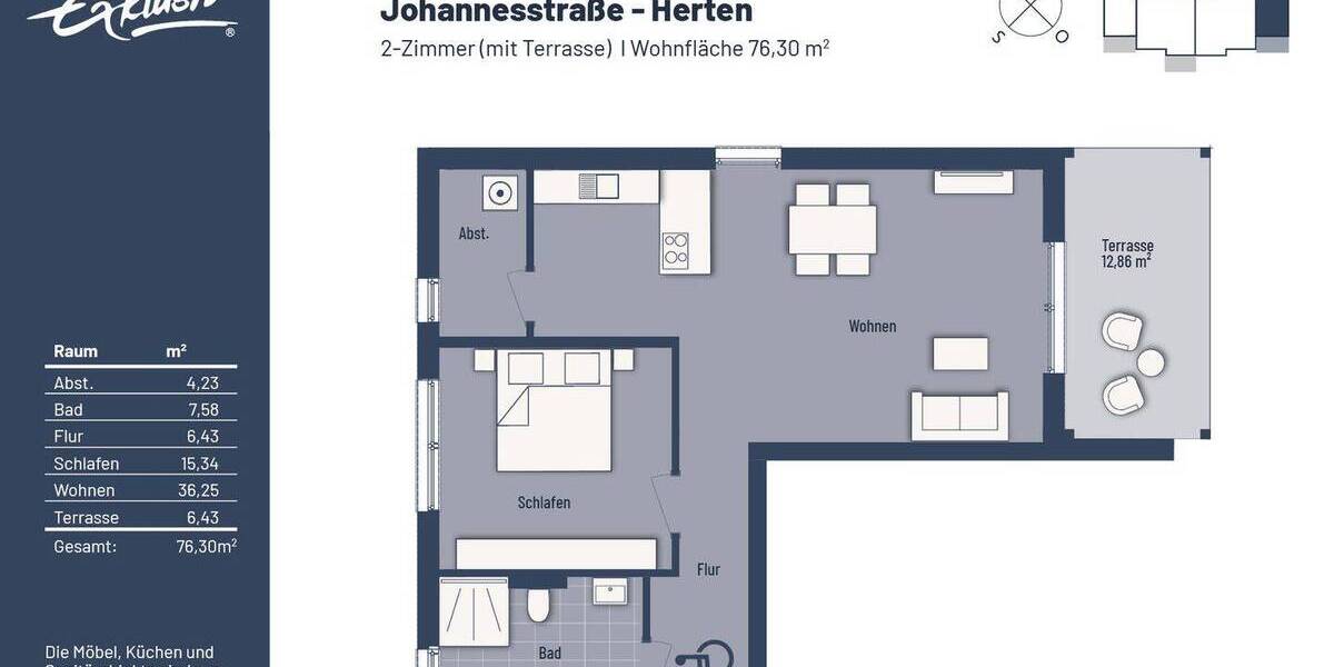 Etagenwohnung Herten Westerholt - 2 Zimmer, 76 m&sup2;, 315.000&euro; | Angebot:25690455